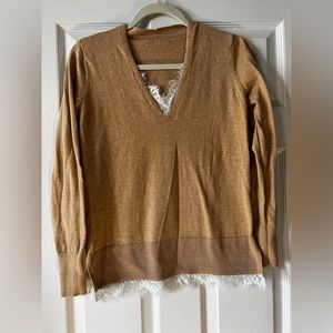Sweater size S -tan color- lace appliqués